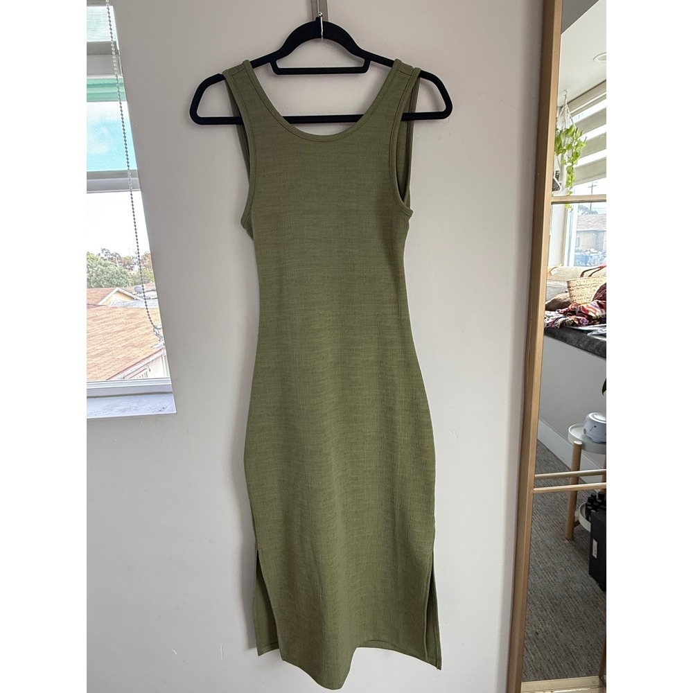 Roxy Sage Green Cutout Back Midi Dress Minimalist Coastal Style XS
